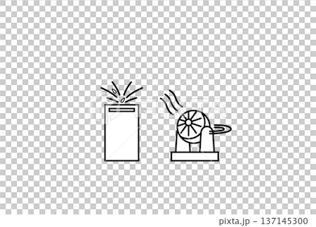 水分を吸い込んでいる除湿機と回転しているサーキュレーターのイラスト 水分を吸い込んでいる除湿機と回転しているサーキュレーターのイラスト 137145300