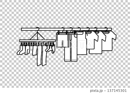 Illustration of a lot of laundry hanging on a clothesline Illustration of a lot of laundry hanging on a clothesline 137145301