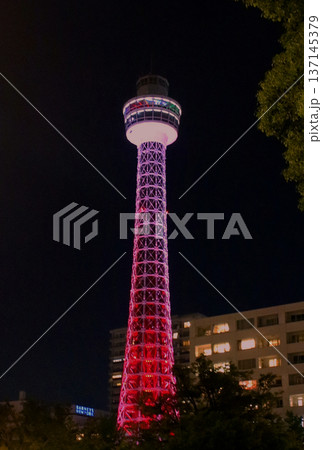 ライトアップされた横浜マリンタワー 137145379