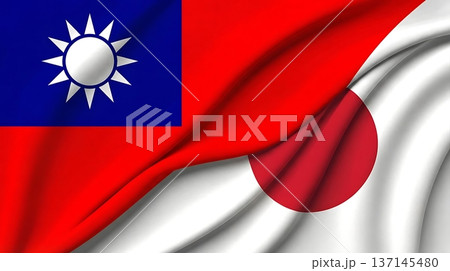 Taiwan and japan flags overlap in fabric Taiwan and japan flags overlap in fabric 137145480