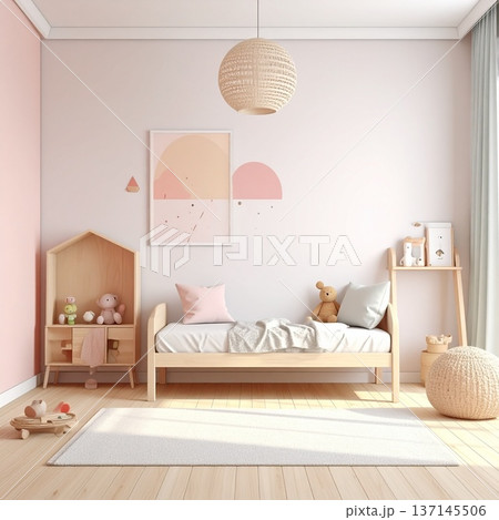 パステルカラーのミニマルな子供部屋 137145506
