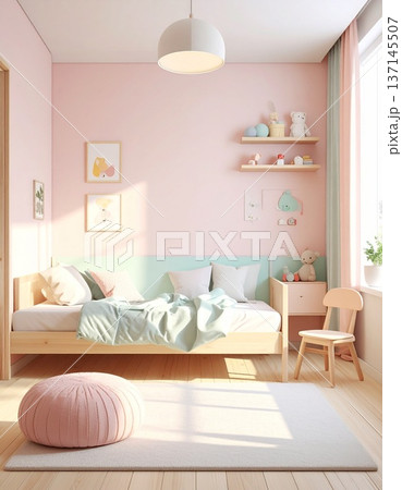 パステルカラーのミニマルな子供部屋 137145507