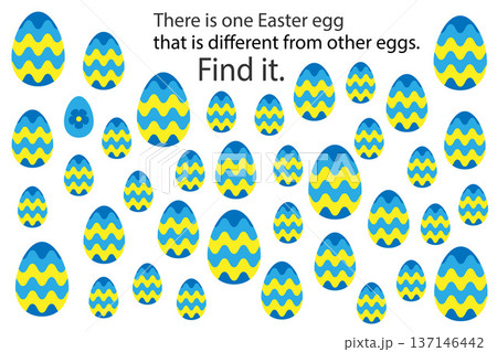 Find decoration easter egg that different, fun education puzzle game for children, preschool worksheet activity for kids, task for the development of logical thinking and mind, vector illustration 137146442