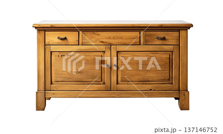 A wooden cabinet with three drawers and two doors 137146752