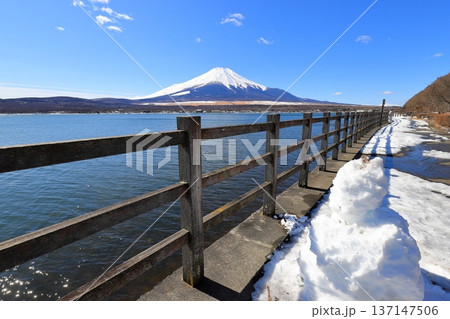 冬の山中湖と富士山 冬の山中湖と富士山 137147506