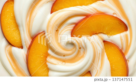 Swirled Yogurt with Juicy Peach Slices Swirled Yogurt with Juicy Peach Slices 137147551