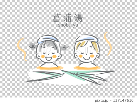 子供の日に菖蒲湯を楽しむこどもたち　シンプルでかわいい水彩風イラスト 137147610