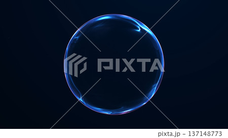 Futuristic glowing blue energy sphere with smooth plasma surface and soft digital reflections on dark background. Abstract luminous orb with fluid light gradients and minimal sci fi style. 137148773