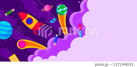 Space School Banner with Cute Astronaut and Educational Elements Space School Banner with Cute Astronaut and Educational Elements 137149035