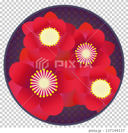 円形背景のついた赤い花桃のイラスト 137149137