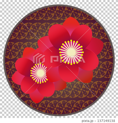 円形背景のついた赤い花桃のイラスト 137149138