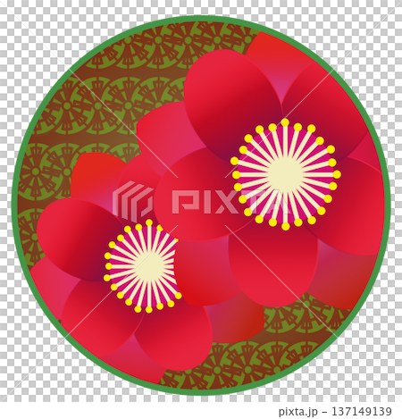円形背景のついた赤い花桃のイラスト 137149139