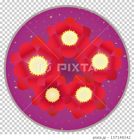 圓形背景下的紅色桃花插圖 137149142