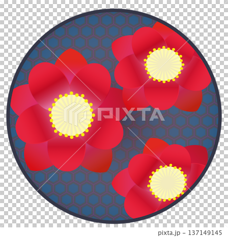 円形背景のついた赤い花桃のイラスト 137149145