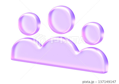 Glassmorphism icon representing group of people, community, or team, Minimalist translucent figures with soft purple gradient for social network and collaboration UI 137149147