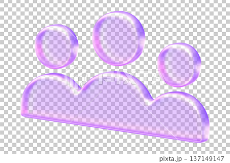Glassmorphism icon representing group of people, community, or team, Minimalist translucent figures with soft purple gradient for social network and collaboration UI 137149147