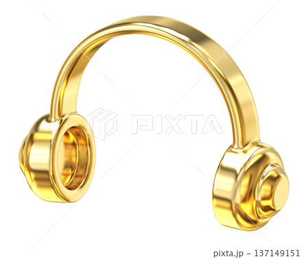 Luxury golden headphones with glossy metallic finish, representing premium audio and wealth Luxury golden headphones with glossy metallic finish, representing premium audio and wealth 137149151