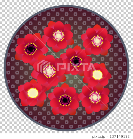 円形背景のついた赤い花桃のイラスト 円形背景のついた赤い花桃のイラスト 137149152