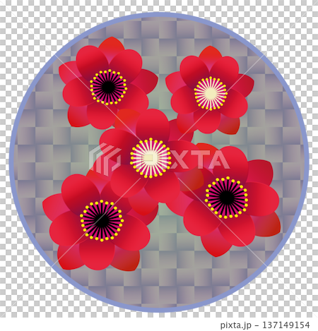 円形背景のついた赤い花桃のイラスト 137149154