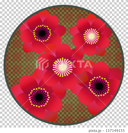 圓形背景下的紅色桃花插圖 137149155