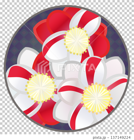 円形背景のついた紅白絞りの花桃のイラスト 円形背景のついた紅白絞りの花桃のイラスト 137149224