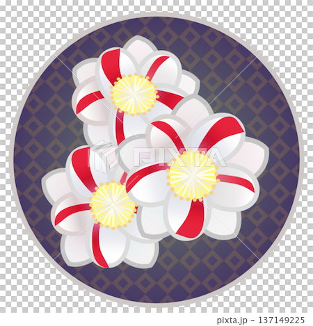 円形背景のついた紅白絞りの花桃のイラスト 円形背景のついた紅白絞りの花桃のイラスト 137149225