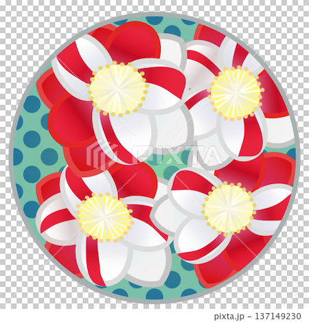 Illustration of a red and white peach blossom with a circular background Illustration of a red and white peach blossom with a circular background 137149230