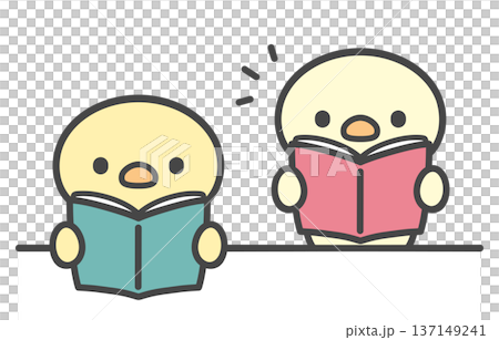 本を開いて座るひよこと起立して音読するひよこの手書きイラスト 授業中の読書と発表シーン 本を開いて座るひよこと起立して音読するひよこの手書きイラスト 授業中の読書と発表シーン 137149241