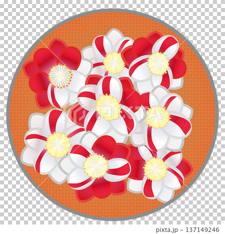 円形背景のついた紅白絞りの花桃のイラスト 円形背景のついた紅白絞りの花桃のイラスト 137149246