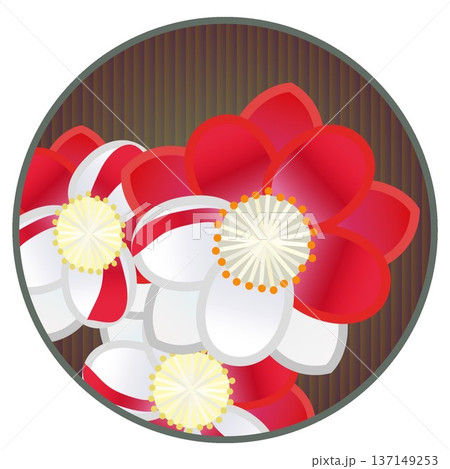 円形背景のついた紅白絞りの花桃のイラスト 円形背景のついた紅白絞りの花桃のイラスト 137149253