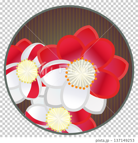 円形背景のついた紅白絞りの花桃のイラスト 円形背景のついた紅白絞りの花桃のイラスト 137149253