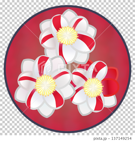 円形背景のついた紅白絞りの花桃のイラスト 円形背景のついた紅白絞りの花桃のイラスト 137149254