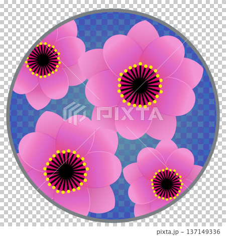 円形背景のついたピンクの花桃のイラスト 137149336