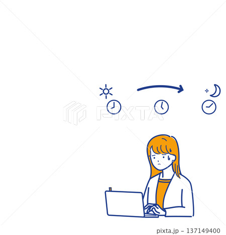 余白のある会議前に1日をかけて焦りながら資料を整理して考える女性（色違） 137149400