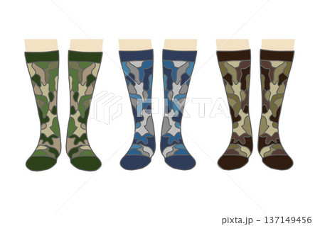 Military Style Socks Collection Worn on Legs with Camouflage Inspired Fashion Look 137149456