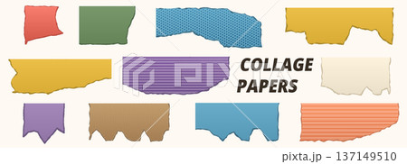 Colored paper pieces set.Ripped red, blue, yellow, and purple fragments collection.Jagged uneven elements for scrapbooking, collage, sticker, banner, poster.Textured design shapes. Colored paper pieces set.Ripped red, blue, yellow, and purple fragments collection.Jagged uneven elements for scrapbooking, collage, sticker, banner, poster.Textured design shapes. 137149510