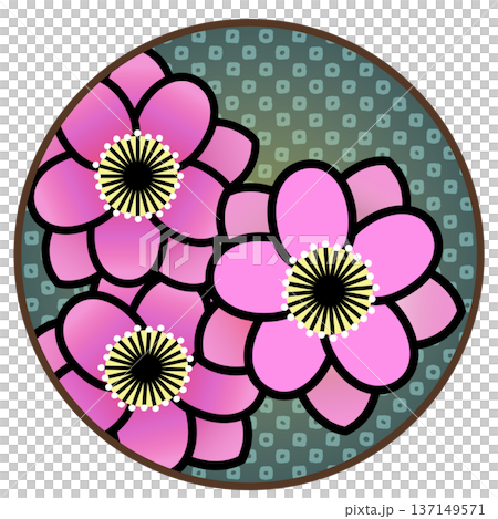 圓形背景的開花桃樹插圖 圓形背景的開花桃樹插圖 137149571