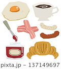 朝ごはんの挿絵などに使用できる目玉焼きやクロワッサンなどのベクターイラストセット 137149697