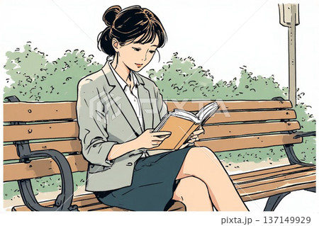 ベンチで読書4 137149929