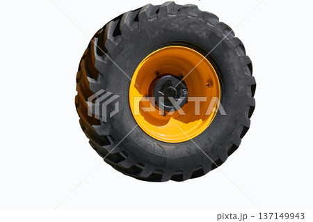 Big wheel of tractor buldozer isolated on white 137149943