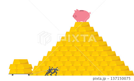 Business Workforce Cooperating to Build Gold Wealth Structure Representing Productivity Efficiency Performance and Financial Growth Concept 137150075