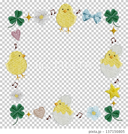 [Happy Chick Square Frame] Hand-embroidered illustration material 137150805