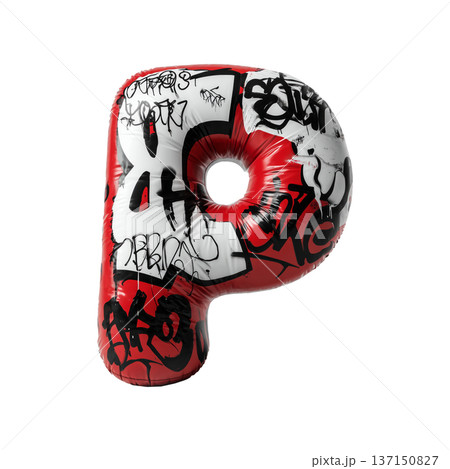 Inflatable letter P covered in graffiti art isolated on white background, representing urban creativity and bold street concept Inflatable letter P covered in graffiti art isolated on white background, representing urban creativity and bold street concept 137150827