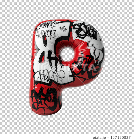 Inflatable letter P covered in graffiti art isolated on white background, representing urban creativity and bold street concept Inflatable letter P covered in graffiti art isolated on white background, representing urban creativity and bold street concept 137150827