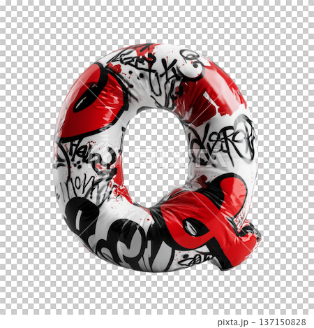 Inflatable letter Q covered in graffiti art isolated on white background, representing urban creativity and bold street concept 137150828