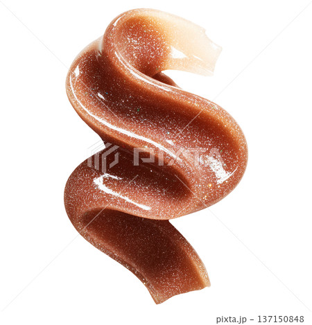 Shiny brown cosmetic smear of lip gloss with sparkles isolated on white background, concept of beauty and skincar 137150848