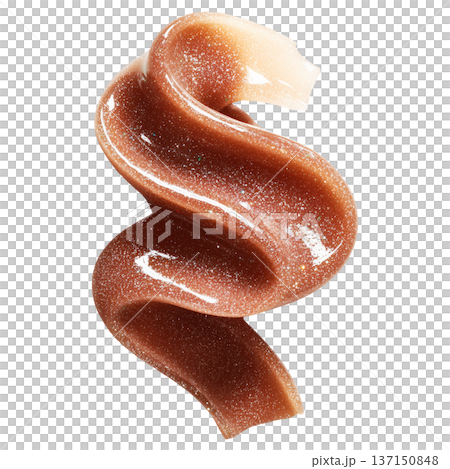Shiny brown cosmetic smear of lip gloss with sparkles isolated on white background, concept of beauty and skincar 137150848