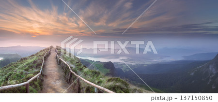 Mountain landscape Ponta Delgada island, Azores Portugal 137150850