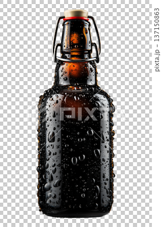 Chilled Ipa dark beer bottle with water droplets isolated on white background, symbolizing freshness and refreshment Chilled Ipa dark beer bottle with water droplets isolated on white background, symbolizing freshness and refreshment 137150863