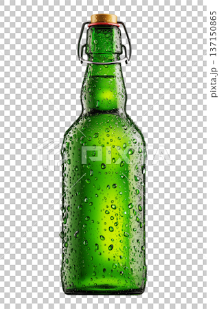 Cold green beer bottle with water droplets isolated on white background, showing a concept of freshness and chill Cold green beer bottle with water droplets isolated on white background, showing a concept of freshness and chill 137150865